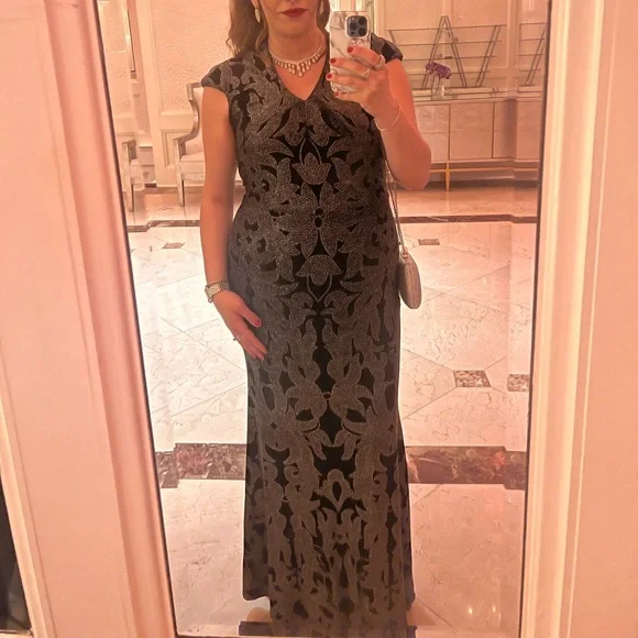 Betsy & Adam | Dresses | Betsy Adamlong Glitter Vneck Cap Sleeve Dress |  Poshmark
